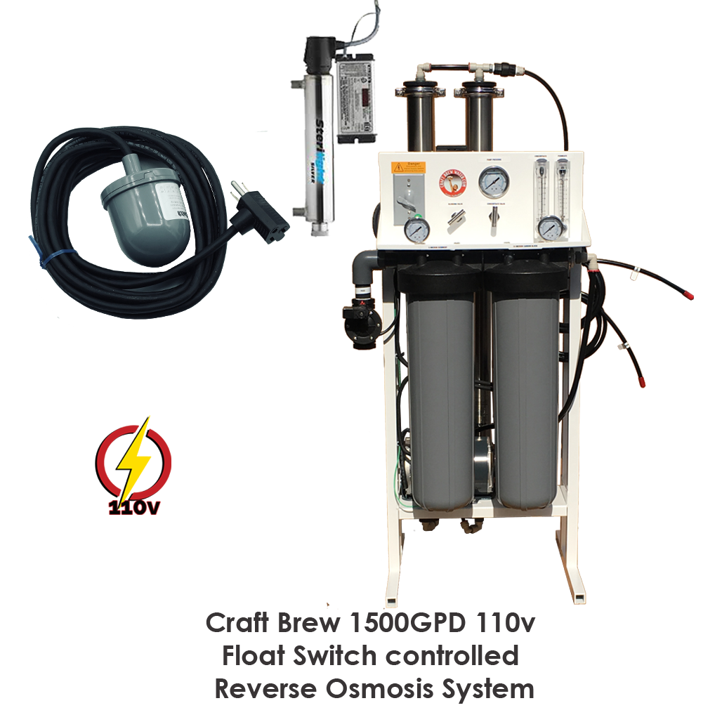 Craft Brew 1500 gpd Reverse Osmosis 110v  Float Switch Controlled with TDS Meter, UV  and Blending Valve.