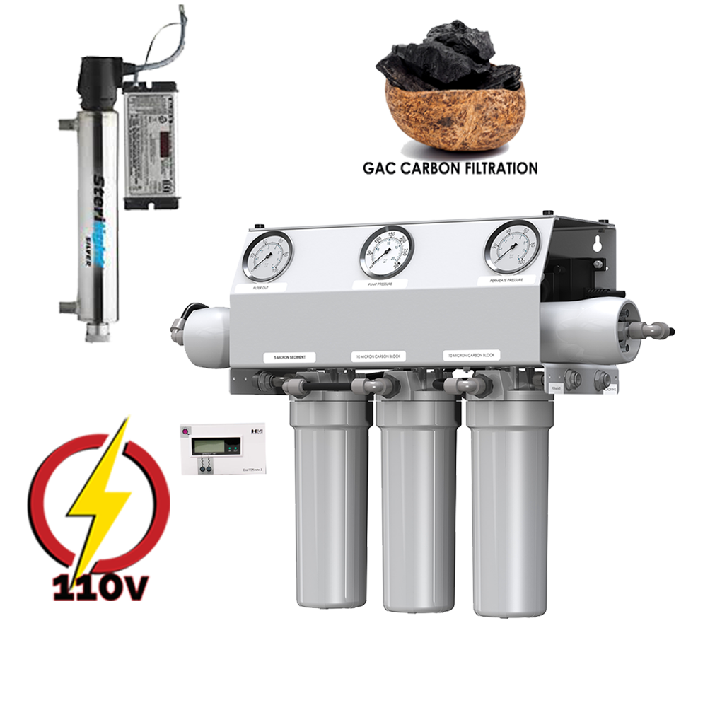 Craft Brew 300 GPD Reverse Osmosis System With 10" GAC Carbon Filtration, Blending Valve and UV.