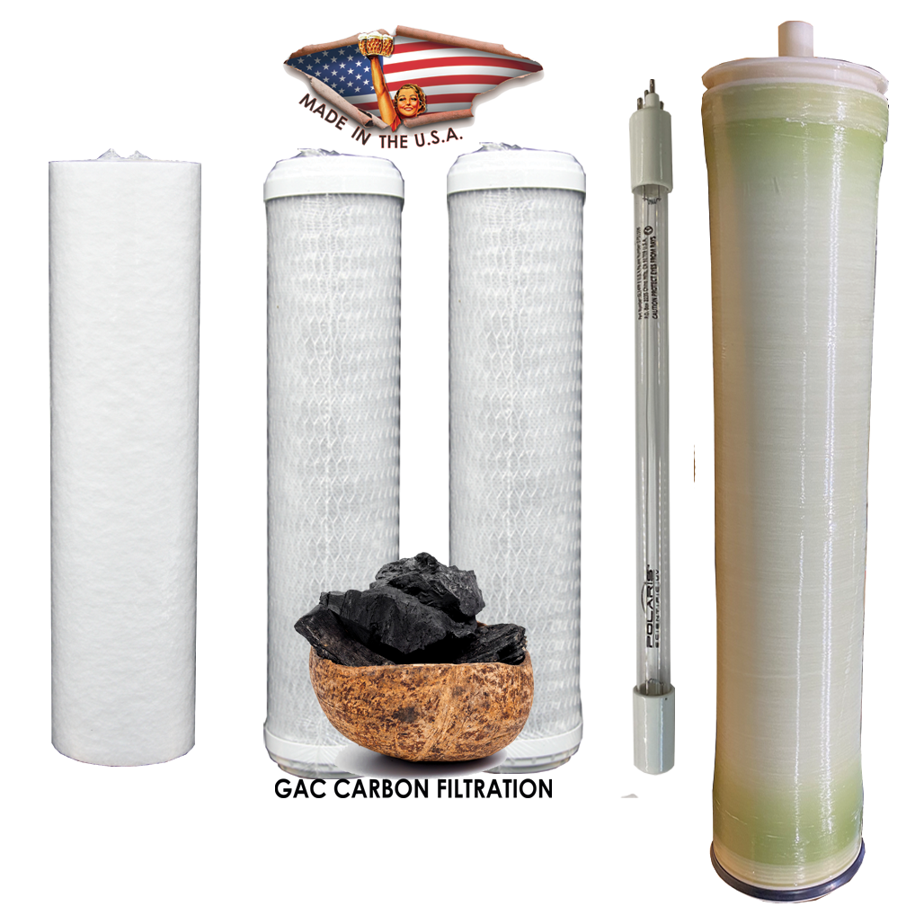 2.5 x 10 GAC Filter Set With 2.0 GPM UV Bulb and 4" x 21" Membrane