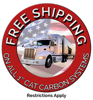 White semi-truck with American flag background offering free shipping for chloramine filtration systems